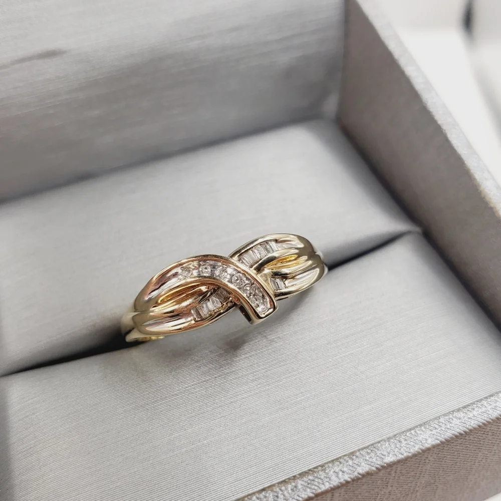 10k Solid Yellow & White Gold Genuine Diamond Band Ring